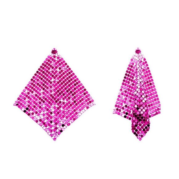 NEW Pink Y2K Disco Metal Mesh Chain Dangle Earrings - Picture 3 of 6